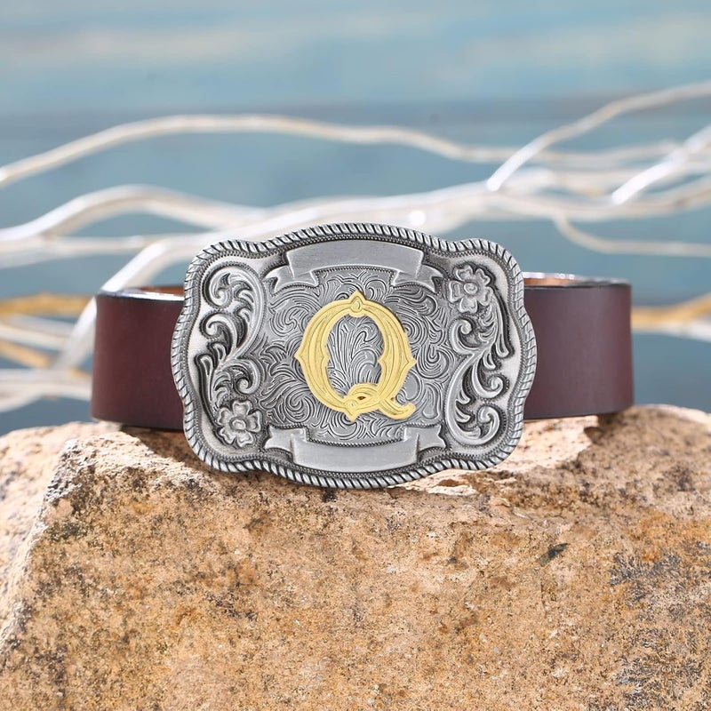 QQA Western Cowboy/Cowgirl Initial Belt Buckle Letter ABC to Z Upgrade Design for Men and Women - Image 4